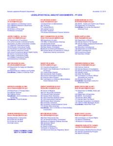 Legislative Fiscal Analyst Assignments FY 2016 by Analyst