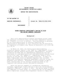 Order Granting Complainant's Motion To File The Second Amended Complaint