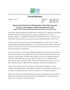 Microsoft Word - Sharpstown Golf Course Reopens Press Release _A_