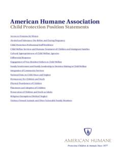 American Humane Association Child Protection Position Statements Access to Firearms by Minors Alcohol and Substance Use Before and During Pregnancy Child Protection Professional Staff Workforce Child Welfare Services and