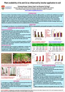 Plant availability of As and Cd as influenced by biochar application to soil AFaculty Tshewang NamgayA, Balwant SinghA and Bhupinder Pal SinghB  of Agriculture, Food and Natural Resources, The University of Sydney, NSW, 