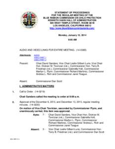 STATEMENT OF PROCEEDINGS FOR THE REGULAR MEETING OF THE BLUE RIBBON COMMISSION ON CHILD PROTECTION KENNETH HAHN HALL OF ADMINISTRATION 500 WEST TEMPLE STREET, ROOM 381B LOS ANGELES, CALIFORNIA 90012