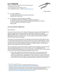 Letter protesting award of Beacu LNG pre-FEED