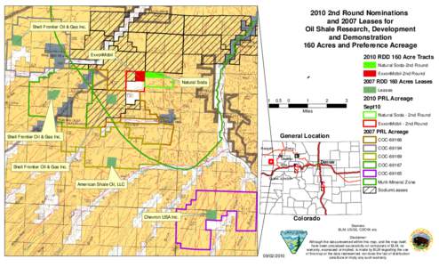 2010 2nd Round Nominations and 2007 Leases for Oil Shale Research, Development and Demonstration 160 Acres and Preference Acreage