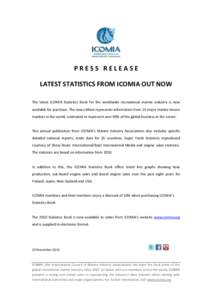 PRESS RELEASE LATEST STATISTICS FROM ICOMIA OUT NOW The latest ICOMIA Statistics Book for the worldwide recreational marine industry is now available for purchase. The new edition represents information from 23 major mar