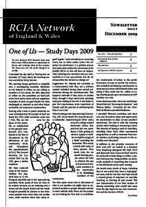 RCIA Network of England & Wales One of Us — Study Days 2009 The two National RCIA Network study days held in June 2009 provided an opportunity to