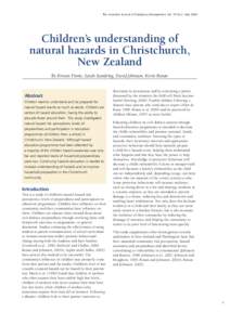 The Australian Journal of Emergency Management, Vol. 19 No 2. May[removed]Children’s understanding of natural hazards in Christchurch, New Zealand By Kirsten Finnis, Sarah Standring, David Johnston, Kevin Ronan