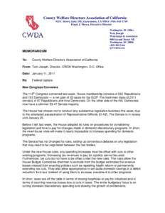 County Welfare Directors Association of California 925 L Street, Suite 350, Sacramento, CA[removed]1749 Frank J. Mecca, Executive Director Washington, DC Office  Tom Joseph