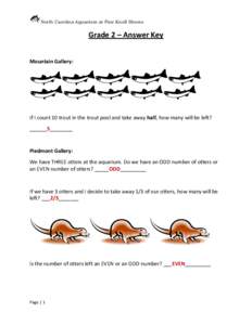 North Carolina Aquarium at Pine Knoll Shores  Grade 2 – Answer Key Mountain Gallery:  If I count 10 trout in the trout pool and take away half, how many will be left?