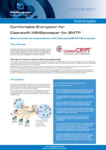 FACTSHEET Email encryption Comfortable Encryption for Clearswift MIMEsweeper for SMTP Secure email correspondence with CompanyCRYPT Encryption The challenge