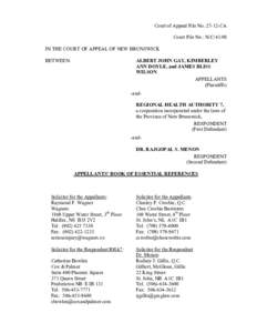 Court of Appeal File No.:27-12-CA Court File No.: N/C[removed]IN THE COURT OF APPEAL OF NEW BRUNSWICK ALBERT JOHN GAY, KIMBERLEY ANN DOYLE, and JAMES BLISS WILSON