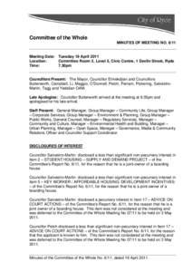 Committee of the Whole MINUTES OF MEETING NOMeeting Date: Tuesday 19 April 2011 Location: Committee Room 2, Level 5, Civic Centre, 1 Devlin Street, Ryde