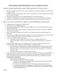 Procurement Card and Corporate Travel Accounts Overview General Comments regarding Procurement Card/Corporate Travel Accounts system    