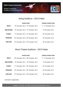 Edith Cowan University Western Australian Academy of Performing Arts Acting Auditions – 2015 Intake Audition Date