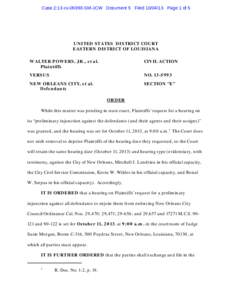 Case 2:13-cv[removed]SM-JCW Document 5 Filed[removed]Page 1 of 5  UNITED STATES DISTRICT COURT EASTERN DISTRICT OF LOUISIANA WALTER POWERS, JR., et al. Plaintiffs