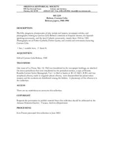 ARIZONA HISTORICAL SOCIETY 949 East Second Street Tucson, AZ[removed]Library and Archives[removed]Fax: ([removed]removed]