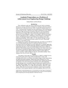 Journal of Technology Education  Vol. 22 No. 1, Fall 2010 Academic Preparedness as a Predictor of Achievement in an Engineering Design Challenge