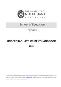School of Education Sydney UNDERGRADUATE STUDENT HANDBOOK 2015