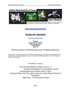 Native Plant Society of Texas  Tyler Chapter Newsletter