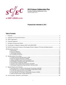 2013 Science Collaboration Plan Southern California Earthquake Center Issued October 2012 Proposals Due: November 9, 2012