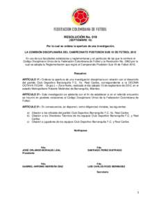 FEDERACION COLOMBIANA DE FUTBOL RESOLUCIÓN No[removed]SEPTIEMBRE 19)