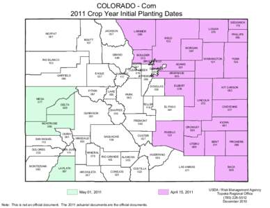 COLORADO - Corn 2011 Crop Year Initial Planting Dates JACKSON 057  MOFFAT