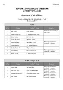 1.  Microbiology BOARD OF ADVANCED STUDIES & RESEARCH UNIVERSITY OF KARACHI