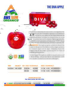 The diva apple  The term Diva is derived from the Latin root divus, meaning Divine One, and this apple is just that! As beautiful in appearance as it is delicious in flavor, the Diva may be a new variety, but one of grea
