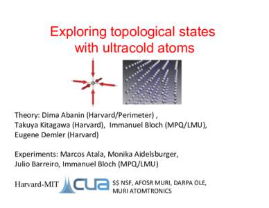 Exploring topological states with ultracold atoms Theory:	
  Dima	
  Abanin	
  (Harvard/Perimeter)	
  ,	
  	
   Takuya	
  Kitagawa	
  (Harvard),	
  	
  Immanuel	
  Bloch	
  (MPQ/LMU),	
  	
   Eugene	
  Dem
