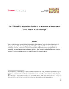 Project Title: The EU-India Free Trade Negotiations: Leading to an Agreement or Disagreement