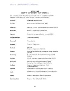 ANNEX VI  LIST OF COMPETENT AUTHORITIES ANNEX VI LIST OF COMPETENT AUTHORITIES