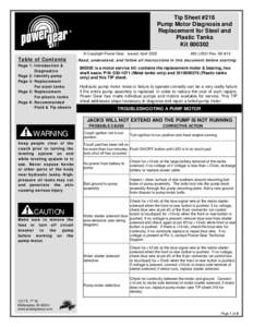 Tip Sheet #216 Pump Motor Diagnosis and Replacement for Steel and Plastic Tanks Kit[removed] © Copyright Power Gear Issued: April 2005