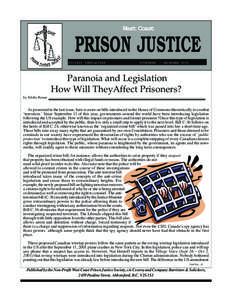 West Coast  PRISON JUSTICE SOCIETY NEWSLETTER  NOVEMBER - DECEMBER 2001