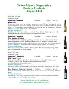 Yukon Liquor Corporation Feature Products A ug ust[removed]White Wine  Canada VQA
