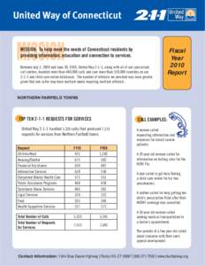 United Way of Connecticut  MISSION: To help meet the needs of Connecticut residents by providing information, education and connection to services. Between July 1, 2009 and June 30, 2010, United Way 2-1-1, along with all