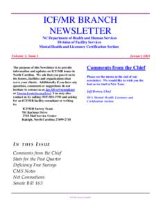 ICF/MR BRANCH  NEWSLETTER NC Department of Health and Human Services