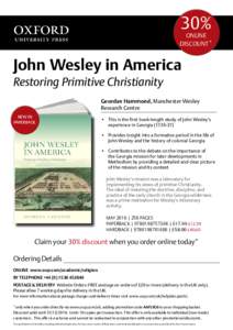 30%  online discount*  John Wesley in America