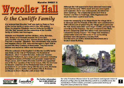 Wycoller Hall and the Cunliffe Family sheet 2