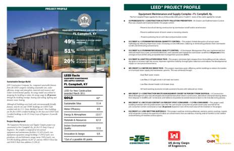 LEED® PROJECT PROFILE  PROJECT PROFILE Equipment Maintenance and Supply Complex • Ft. Campbell, Ky. The Fort Campbell Project applied for 46 out of 69 possible LEED points (“credits”). Some of the credits applied 