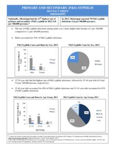 PRIMARY AND SECONDARY (P&S) SYPHILIS 2013 FACT SHEET MISSISSIPPI Nationally, Mississippi had the 11th highest rate of primary and secondary (P&S) syphilis in[removed]per 100,000 persons).*