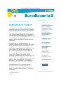 Email not displaying correctly? View it in your browser.  Eurodiaconia events E-news Eurodiaconia #234, 19 September 2014  