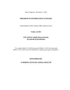 Date of Approval: December 23, 2003  FREEDOM OF INFORMATION SUMMARY SUPPLEMENTAL NEW ANIMAL DRUG APPLICATION