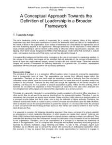 Reform Forum: Journal for Educational Reform in Namibia, Volume 6 (FebruaryA Conceptual Approach Towards the Definition of Leadership in a Broader Framework