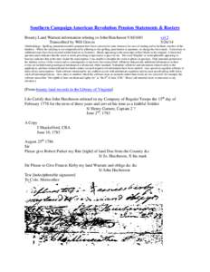 Southern Campaign American Revolution Pension Statements & Rosters Bounty Land Warrant information relating to John Hutcheson VAS1681 Transcribed by Will Graves vsl[removed]