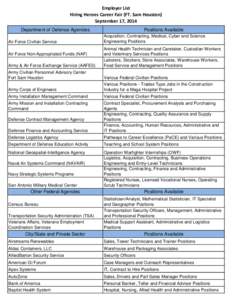 Employer List Hiring Heroes Career Fair (FT. Sam Houston) September 17, 2014 Department of Defense Agencies Air Force Civilian Service