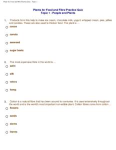 Plants for Food and Fibre Practice Quiz - Topic 1