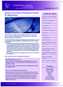 NewsBrief, April[removed]Review of the Code of Professional Conduct for Veterinarians  Inside this Issue