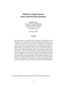 Distinctive Image Features from Scale-Invariant Keypoints David G. Lowe