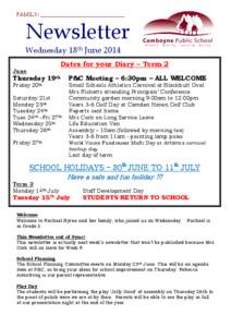 FAMILY: _______________________________  Newsletter Wednesday 18th June[removed]Dates for your Diary – Term 2