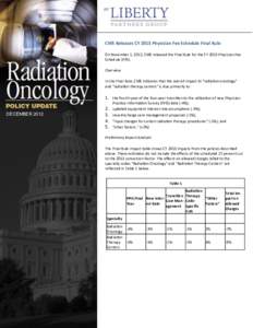 CMS Releases CY 2013 Physician Fee Schedule Final Rule On November 1, 2012, CMS released the Final Rule for the CY 2013 Physician Fee Schedule (PFS). Overview In the Final Rule, CMS indicates that the overall impact to 